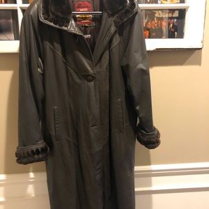 Real leather full length winter coat